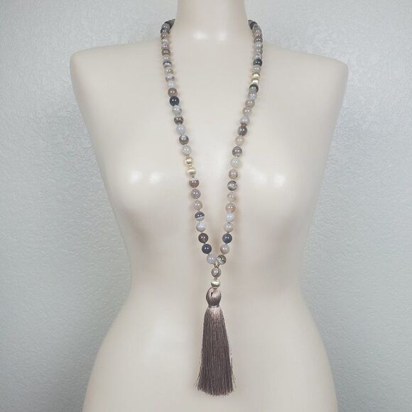 Love's Affect Natural Genuine Gemstone Stone Bead Tassel Handmade USA Necklace - Picture 1 of 16